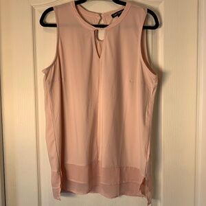 Lady Dutch High Society Blush Pink Sleeveless Blouse Twist Neck Sheer Hem Size L